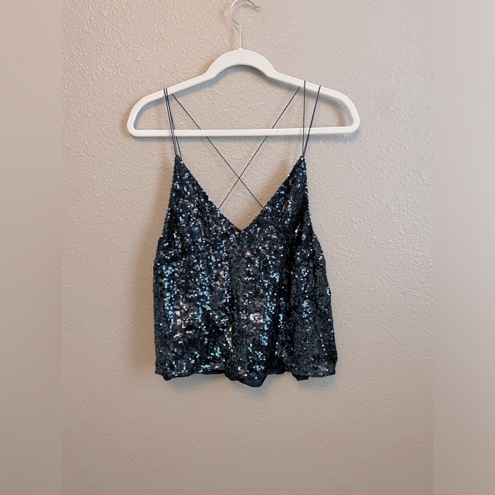 Free People Sequin Top in Navy Size S